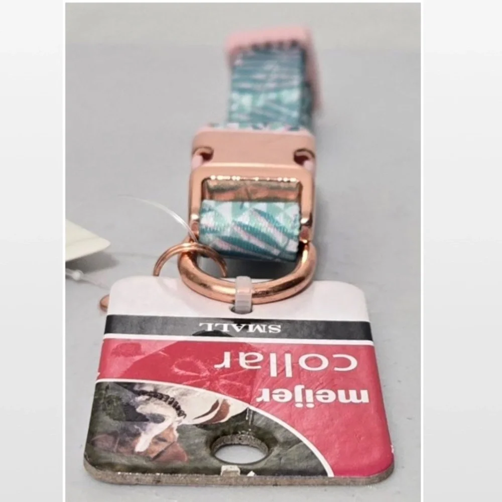 New Dog Collar Small Adjustable Pet Animal Green Tropical Leaves Pink NWT